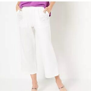 LOGO Lounge by Lori Goldstein Petite Crop Pants With Eyelet Alabaster XS Petite